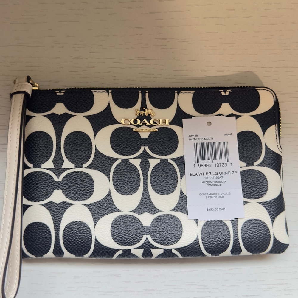 NWT Coach Monogram Black and White Wristlet